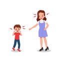 Mother pointing at her son. Fight and argue between parent and children. Parenting clip art.