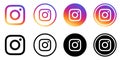 Instagram Logo - Vector - Set Collection - Black Silhouette Shape and Original Gradient - Isolated. Instagram Latest Icon for Web Royalty Free Stock Photo