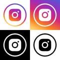 Instagram Logo - Vector - Set Collection - Black Silhouette Shape and Original Gradient - Isolated. Instagram Latest Icon for Web Royalty Free Stock Photo