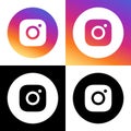 Instagram Logo - Vector - Set Collection - Black Silhouette Shape and Original Gradient - Isolated. Instagram Latest Icon for Web Royalty Free Stock Photo