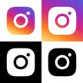 Instagram Logo - Vector - Set Collection - Black Silhouette Shape and Original Gradient - Isolated. Instagram Latest Icon for Web Royalty Free Stock Photo