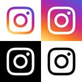 Instagram Logo - Vector - Set Collection - Black Silhouette Shape and Original Gradient - Isolated. Instagram Latest Icon for Web Royalty Free Stock Photo