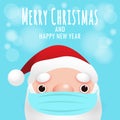 Merry Christmas and happy new year for new normal lifestyle concept and social distancing with cute Santa Claus , cartoon