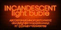 Incandescent Light Bulb alphabet font. Orange neon light letters, numbers and symbols. Royalty Free Stock Photo