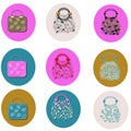 Bags Icons. Colorful . Women handbags collection of fashion able bags. Flower bags. Design. Illustration.