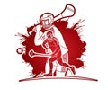 Group of Hurling sport players action. Irish Hurley sport cartoon graphic vector. Royalty Free Stock Photo