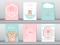 Set of baby shower invitation cards,poster,template,greeting,cute,bear,animal,Vector illustrations Royalty Free Stock Photo