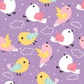 Seamless pattern with cartoon birds and clouds. for fabric print, textile, gift wrapping paper. colorful vector for kids Royalty Free Stock Photo