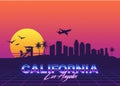 Los Angeles California USA Skyline Synthwave Vaporwave Retro Vactor Graphic Palms Royalty Free Stock Photo