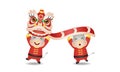 Two cute ox performing lion dance together for Lunar new year 2021.