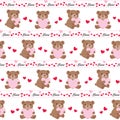 Seamless Baby Bear Holding Love Pattern With Light Pink Horizontal Stripe Royalty Free Stock Photo