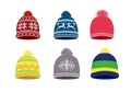 Knitted winter caps with Nordic pattern Royalty Free Stock Photo