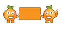mascot illustration of an orange holding a blackboard