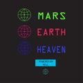 Graphic tee design with globe, mars and heaven symbol Royalty Free Stock Photo