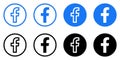 Facebook Logo - Vector Set Collection - Black Silhouette Shape - Original Latest Blue Color - Isolated. F Icon for Web Page, Mobil