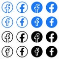 Facebook Logo - Vector Set Collection - Black Silhouette Shape - Original Latest Blue Color - Isolated. F Icon for Web Page, Mobil