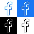 Facebook Logo - Vector Set Collection - Black Silhouette Shape - Original Latest Blue Color - Isolated. F Icon for Web Page, Mobil