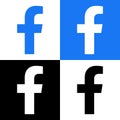 Facebook Logo - Vector Set Collection - Black Silhouette Shape - Original Latest Blue Color - Isolated. F Icon for Web Page, Mobil