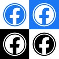 Facebook Logo - Vector Set Collection - Black Silhouette Shape - Original Latest Blue Color - Isolated. F Icon for Web Page, Mobil