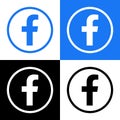 Facebook Logo - Vector Set Collection - Black Silhouette Shape - Original Latest Blue Color - Isolated. F Icon for Web Page, Mobil