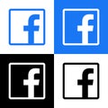 Facebook Logo - Vector Set Collection - Black Silhouette Shape - Original Latest Blue Color - Isolated. F Icon for Web Page, Mobil