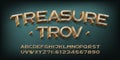 Treasure trov alphabet font. 3d golden letters and numbers with jams.