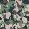 Green classical camouflage pattern background. Army khaki clothing style. Forest masking military camo. Vector seamless texture. Royalty Free Stock Photo