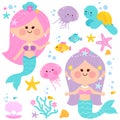 Beautiful mermaids and sea animals. Vector illustration Royalty Free Stock Photo