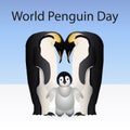 Emperor penguin family. Vector illustration for World Penguin Day. Royalty Free Stock Photo