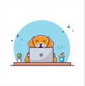 Cute Dog Working On Laptop Cartoon Vector illustration Royalty Free Stock Photo