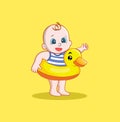 Happy Cute Baby Boy With A Duck Float cartoon Vector Illustration Royalty Free Stock Photo