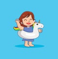 Smile Little girl with a unicorn float Vector Illustration character cartoon