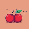 Cartoon double cherry on the twig in flat style Design Illustration