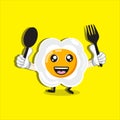 cute egg mascot illustration with spoon and fork Royalty Free Stock Photo