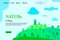 Nature landing page web template with hill and village view