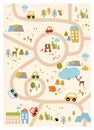 Print. Vector forest maze with animals road houses.