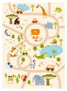 Print. Vector tropical maze with animals in safari park.