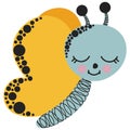 Single cute cartoon smiling butterfly with ruddy cheeks in gray-blue and yellow colors on a white background.