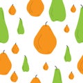 Two sorts of pears in seamless pattern on white.