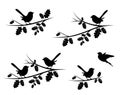 Birds Couple Silhouette on Branch Vector, Birds in love Silhouette, Wall Decals, Couple of Birds in Love, Art Decoration Royalty Free Stock Photo