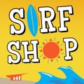 Surf Shop Sign | Summer Surfing Illustration | Beach & Swimwear Store Signage Royalty Free Stock Photo