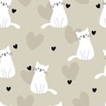Seamless pattern with cute cartoon cats and flower for fabric print, textile, gift wrapping paper. colorful vector for kids Royalty Free Stock Photo