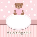 Baby Shower Invitation Card, Teddy Bear Holding Heart, Oval Shape Frame Royalty Free Stock Photo