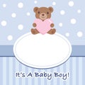 Baby Boy Baby Shower Invitation Card, Teddy Bear Holding Heart, Oval Shape Frame Royalty Free Stock Photo