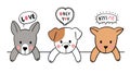 Hand draw cartoon cute Valentines day, Three dogs and love vector.