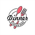 Dinner logo with a fork and spoon, Restaurant, resto, food court, cafe logo template