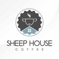 Design or vector shape of sheep, house, and coffee