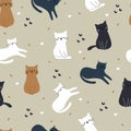 Seamless pattern with cute cartoon cats for fabric print, textile, gift wrapping paper. colorful vector for kids Royalty Free Stock Photo