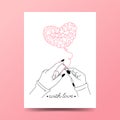 Knitting as a symbol of love concept for Valentine`s day card. Royalty Free Stock Photo
