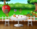 Romantic table by the garden illustration